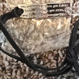 NIP Inspirational Bracelet- Black Suede Adjustable Band with Silver Plate